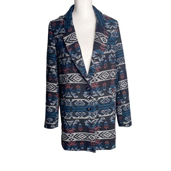 Skies Are Blue Blazer Jacket Aztec Women Medium Southwestern Stitch Fix - Picture 1 of 11
